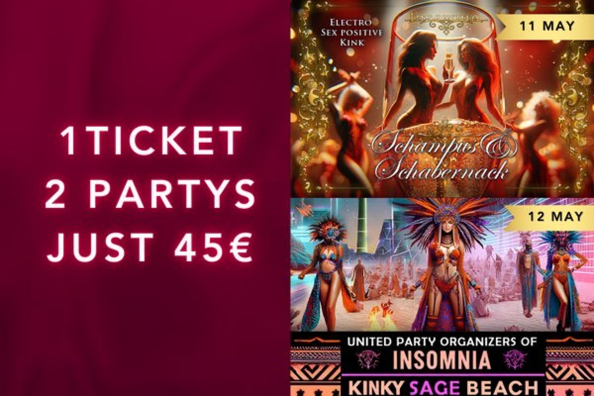 Combo ticket: Champagne & Naughtiness & Kinky beach party